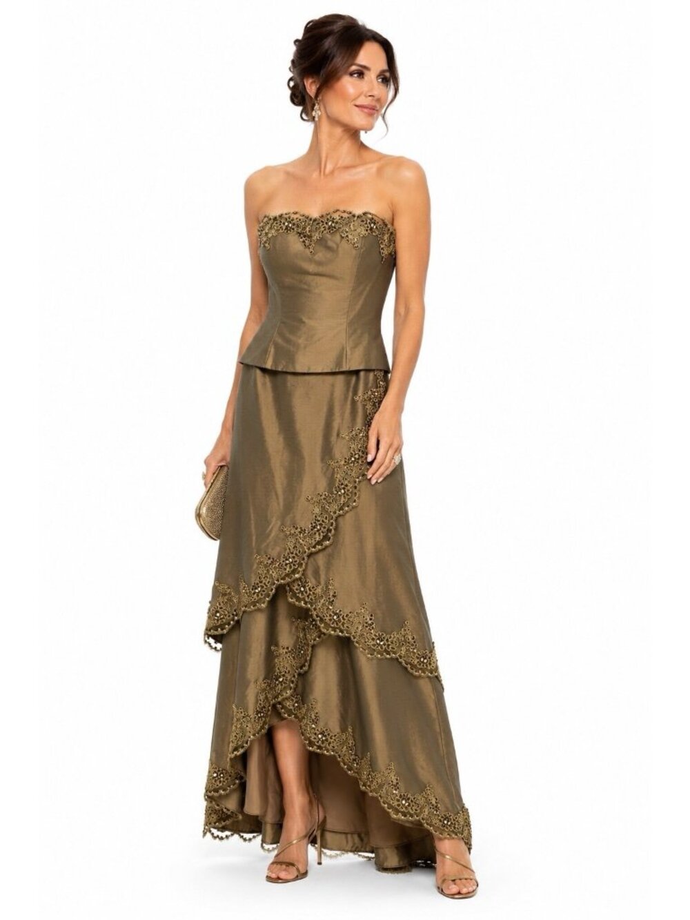 vintage Y2K ATELIER ALYCE bronze beaded strapless evening gown dress beaded XS